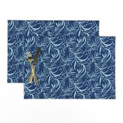 Feathery leaves of China Blue on Deep Indigo - Large Scale