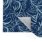 Feathery leaves of China Blue on Deep Indigo - Large Scale