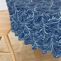 Feathery leaves of China Blue on Deep Indigo - Large Scale