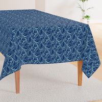 Feathery leaves of China Blue on Deep Indigo - Large Scale