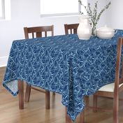 Feathery leaves of China Blue on Deep Indigo - Large Scale