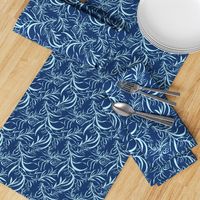 Feathery leaves of China Blue on Deep Indigo - Large Scale