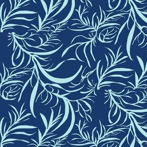 Feathery leaves of China Blue on Deep Indigo - Large Scale