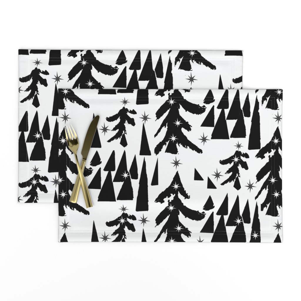 Pine trees On Mountain black and white