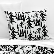 Pine trees On Mountain black and white