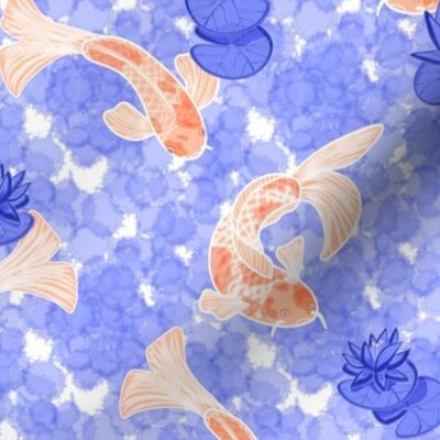 koi pond chinoiserie in tangerine and marine