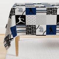 Softball//Dirt & Bling//Navy - Wholecloth Cheater Quilt - Rotated