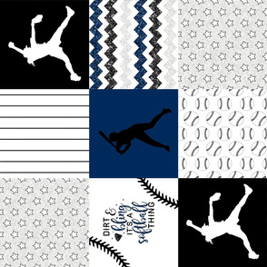 Softball//Dirt & Bling//Navy - Wholecloth Cheater Quilt - Rotated