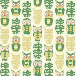 Owls and Hearts in Green&Yellow