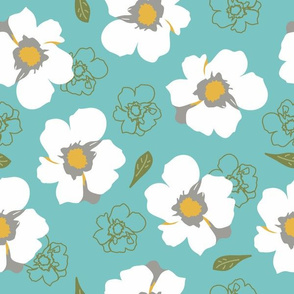 White Dogwood Flowers Turquoise Large