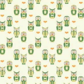 Owls and Hearts in Green & Yellow Small