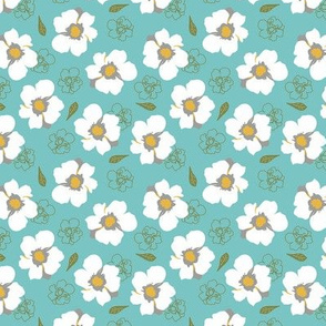 White Dogwood Flowers Turquoise Small