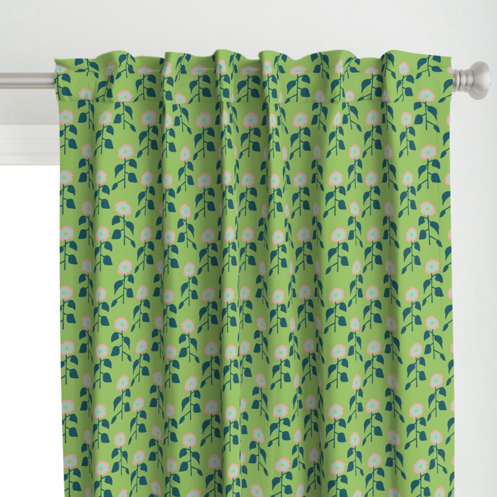 Row of  Sunflowers Pattern on a light green background.