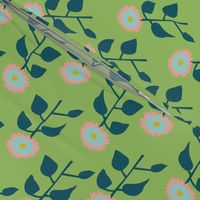 Row of  Sunflowers Pattern on a light green background.