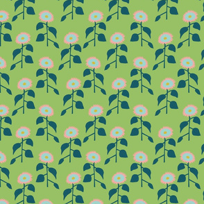 Row of  Sunflowers Pattern on a light green background.