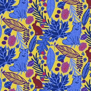 Woodland Pattern in Yellow & Blue