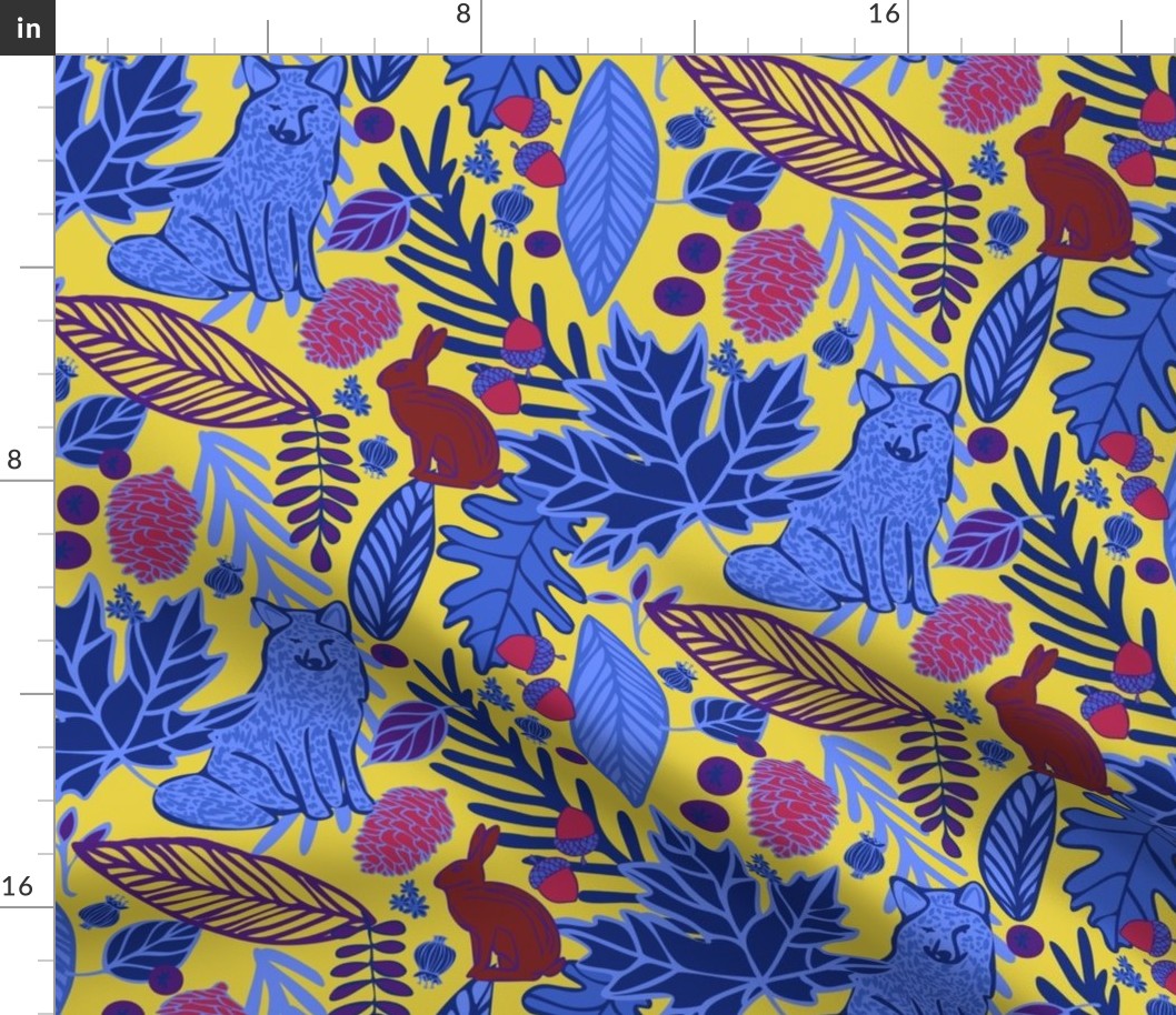 Woodland Pattern in Yellow & Blue