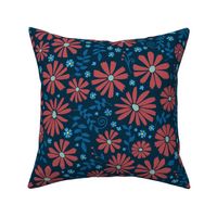 Field of daisies - red and blue on black