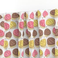 Small scale // Mexican conchas // white background pink yellow & brown shells