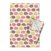 Small scale // Mexican conchas // white background pink yellow & brown shells