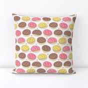 Small scale // Mexican conchas // white background pink yellow & brown shells