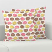 Small scale // Mexican conchas // white background pink yellow & brown shells