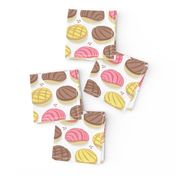 Small scale // Mexican conchas // white background pink yellow & brown shells