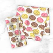 Small scale // Mexican conchas // white background pink yellow & brown shells