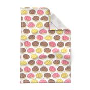 Small scale // Mexican conchas // white background pink yellow & brown shells