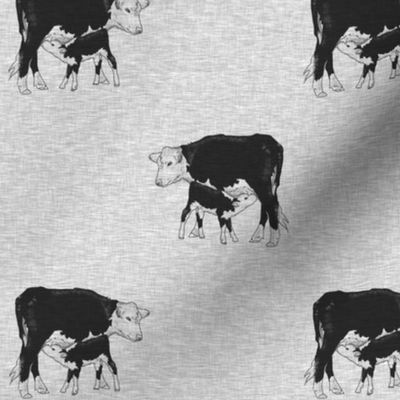 3” Cow and Calf on grey linen
