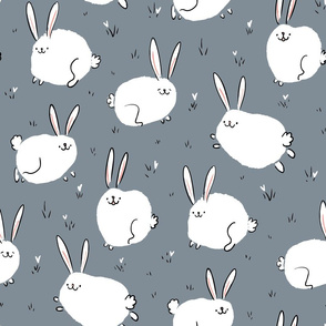 Fluffy cheerful bunnies on grey Large Scale