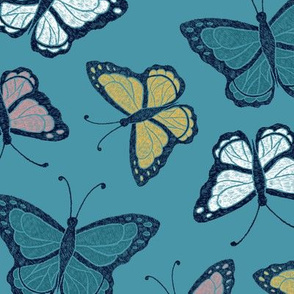 Butterflies - turquoise/multi
