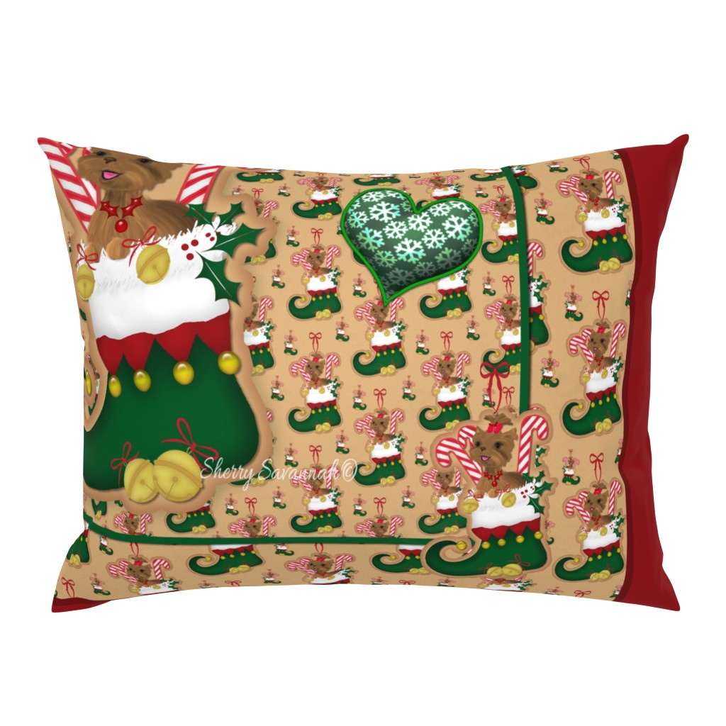 Yorkie Christmas Elf Quilt Panel - 42x36" sized