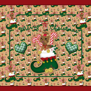 Yorkie Christmas Elf Quilt Panel - 42x36" sized