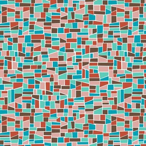 mini mosaic tile print_blue-green, earth brown and warm red