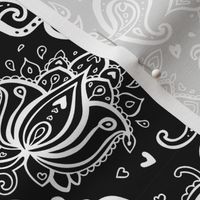 White Ornate Paisley on Black