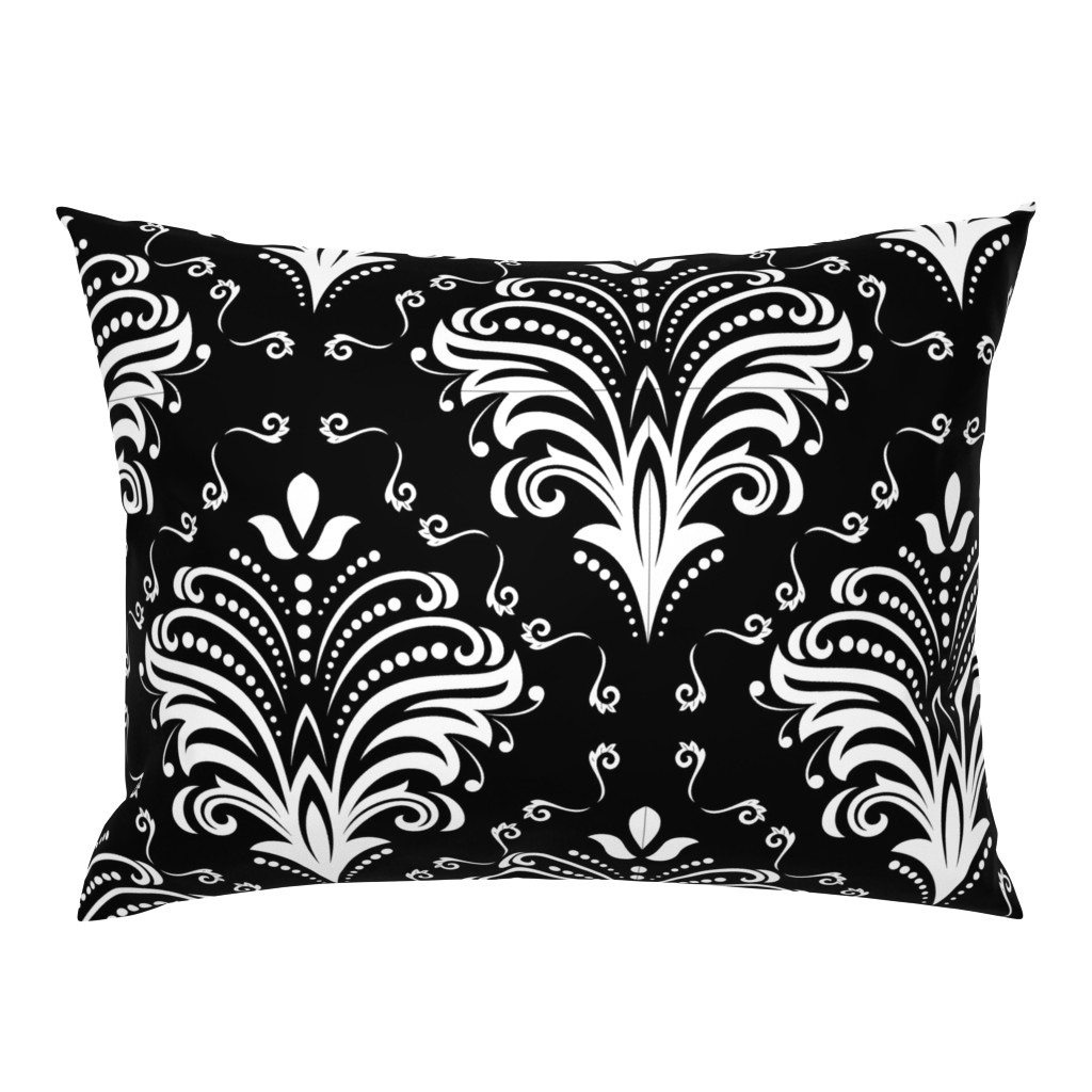 Damask Large Floral White on Black