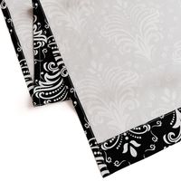 Damask Large Floral White on Black