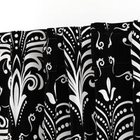 Damask Large Floral White on Black