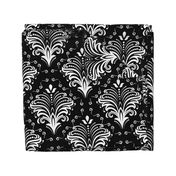 Damask Large Floral White on Black