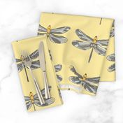 Taupe, gray and amber dragonflies on amber 