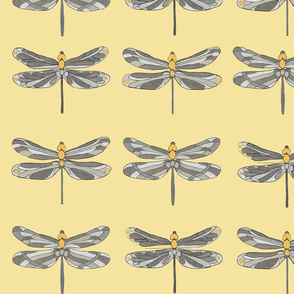 Taupe, gray and amber dragonflies on amber 