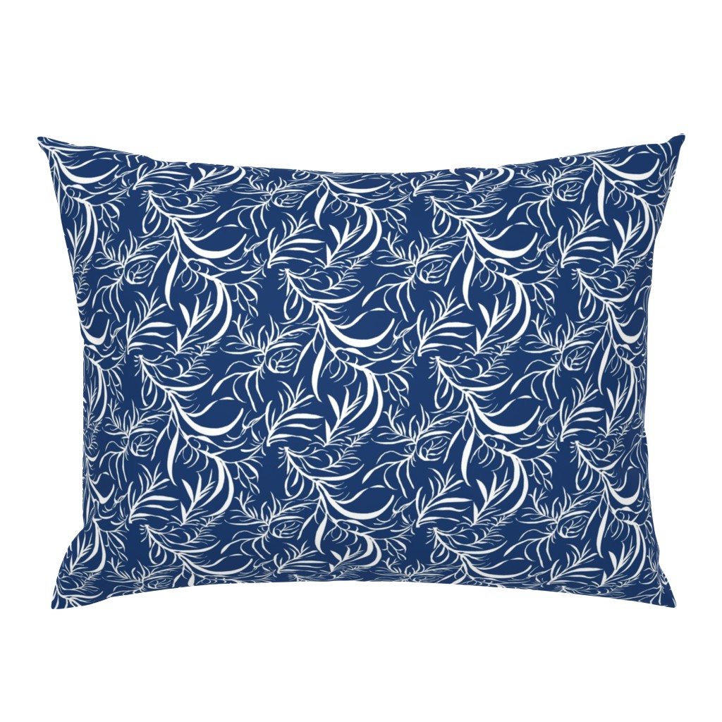 Feathery Leaves of Icy Cream on Deep Indigo - Large Scale