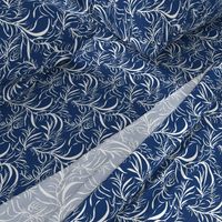 Feathery Leaves of Icy Cream on Deep Indigo - Large Scale