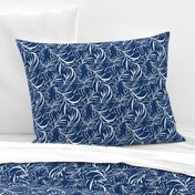 Feathery Leaves of Icy Cream on Deep Indigo - Large Scale