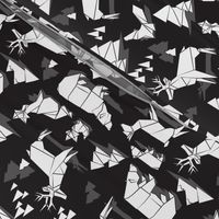 Small scale // Origami woodland monochromatic I // black background and white animals