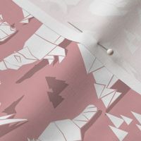 Small scale // Origami woodland monochromatic II // dry rose background white animals