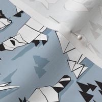 Small scale // Origami woodland monochromatic X // small scale // blue background black and white animals