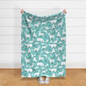 Large jumbo scale // Origami woodland monochromatic III // mint background white animals