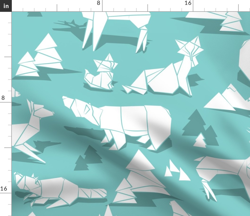 Large jumbo scale // Origami woodland monochromatic III // mint background white animals